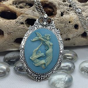 Mermaid Beach BFF Sister Sea Goddess WEDDING Siren Cameo Necklace Teal Gift